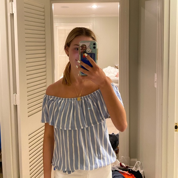old navy off the shoulder blue top - Picture 2 of 3